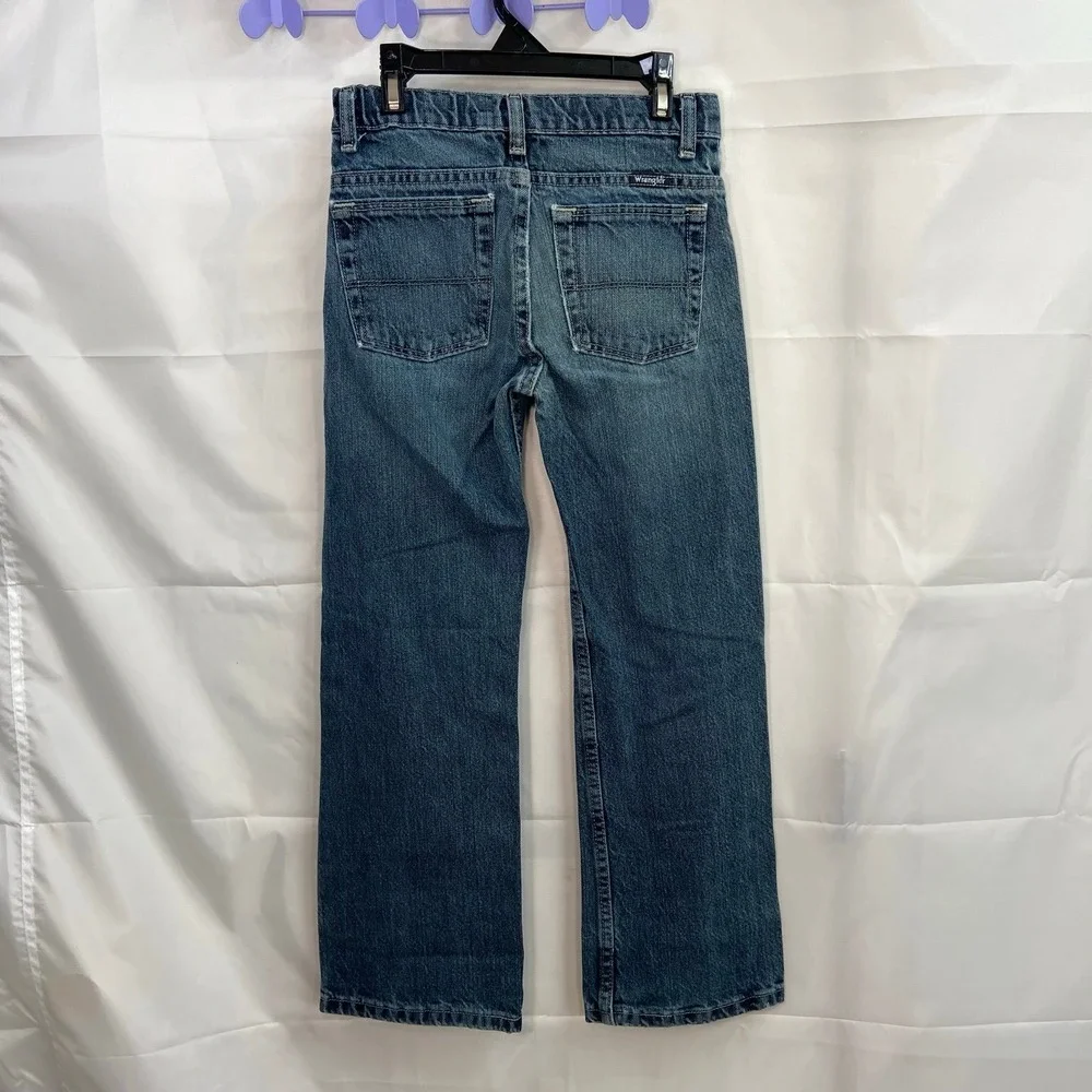 Wrangler youth light/medium wash blue denim‎ adjustable straight cotton jeans 10